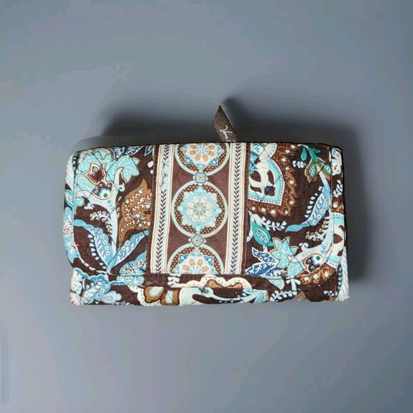 Vera Bradley bi fold larger wallet blue brown floral pattern - Picture 1 of 3